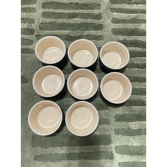 8 Le Creuset Ceramic Stoneware Ramekins Custard Baking Cups Dishes Blue 7 oz - Picture 11 of 11